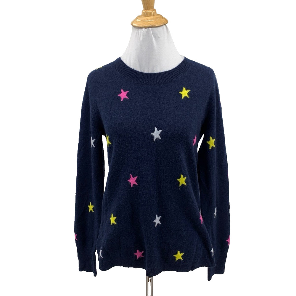 J Crew Sweater Womens S Small Navy Cashmere Star Motif Crew Neck Knit Pullover